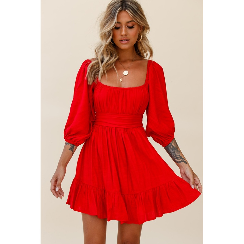 Abby Off-Shoulder Tie-Up Back Dress Red