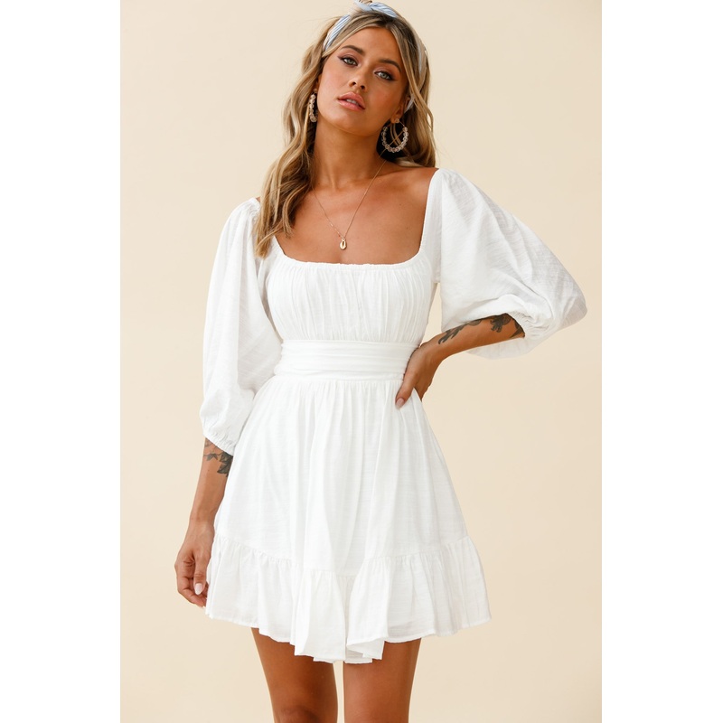 Abby Off-Shoulder Tie-Up Back Dress White