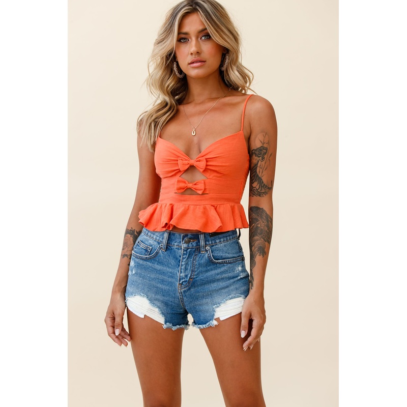 Sweet Dreams Cami Strap Bow Detail Crop Top Orange