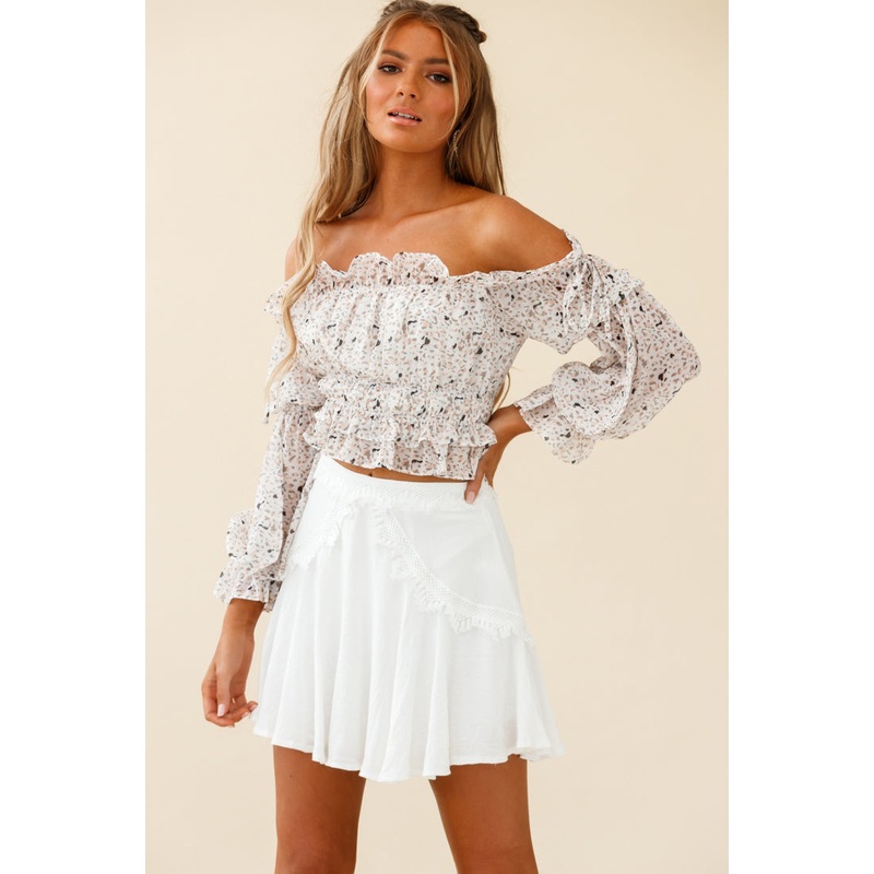 Wildflower Tassel Trim A-line Skirt White