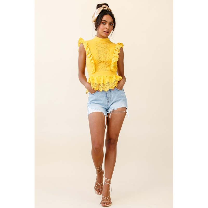 Gracious Sleeveless Open Back Peplum Top Yellow