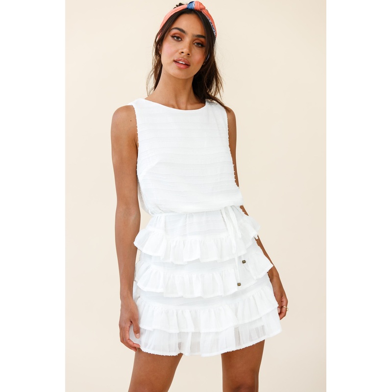 Zayah Sleeveless Layered Frill Dress White