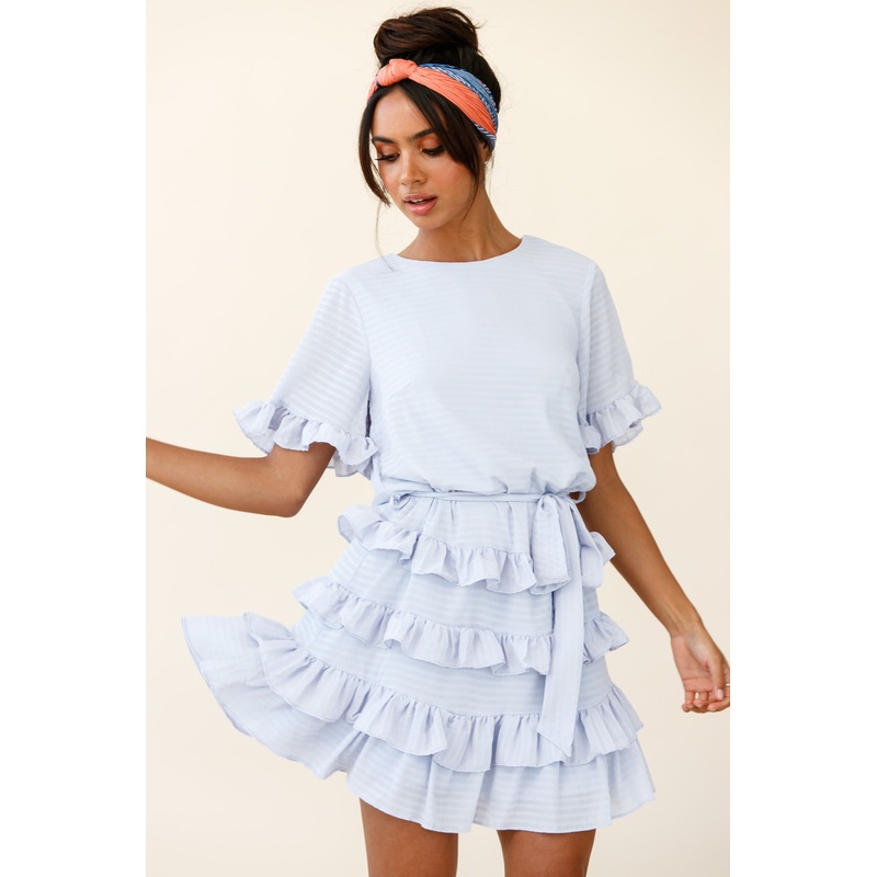 Zipporah Short Sleeve Layered Ruffle Dress Grey