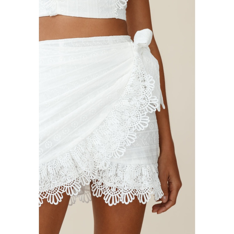 Sonnet Lace Trim Wrap Skirt White