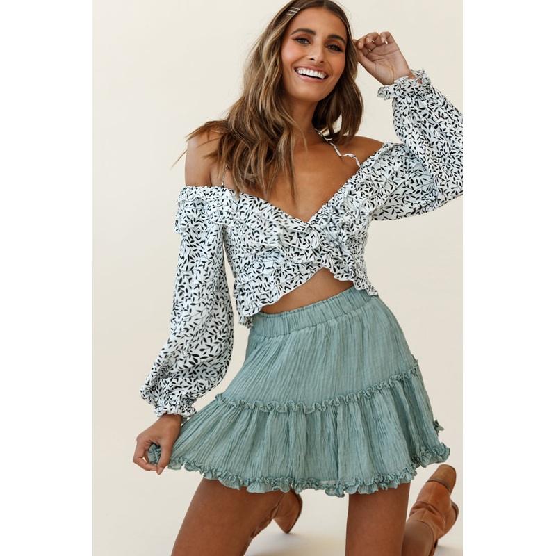 Alexi Mini Skirt Frill Trim Olive