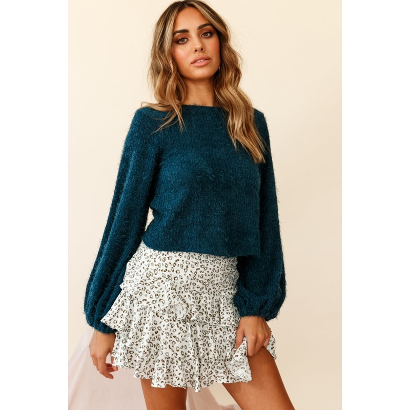 Adore Back-To-Front Twist Knit Crop Top Teal