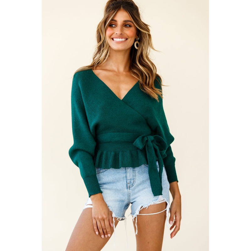 Amara Long Sleeve Knit Top Forest Green