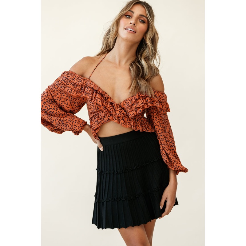 Eleanor Thick Ribbed Knit A-Line Skirt Black