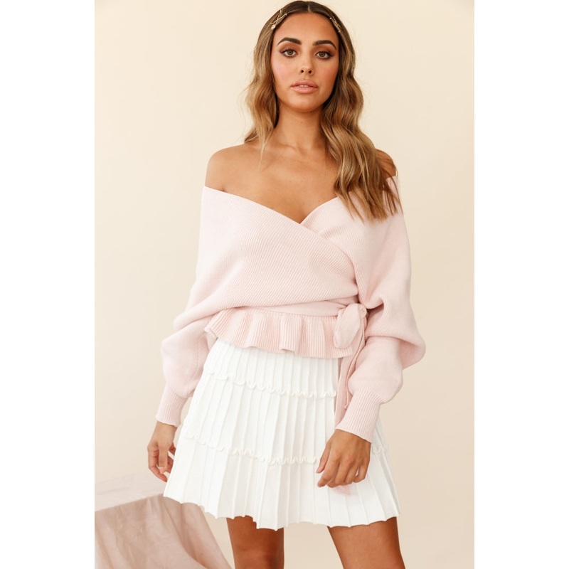 Eleanor Thick Ribbed Knit A-Line Skirt White