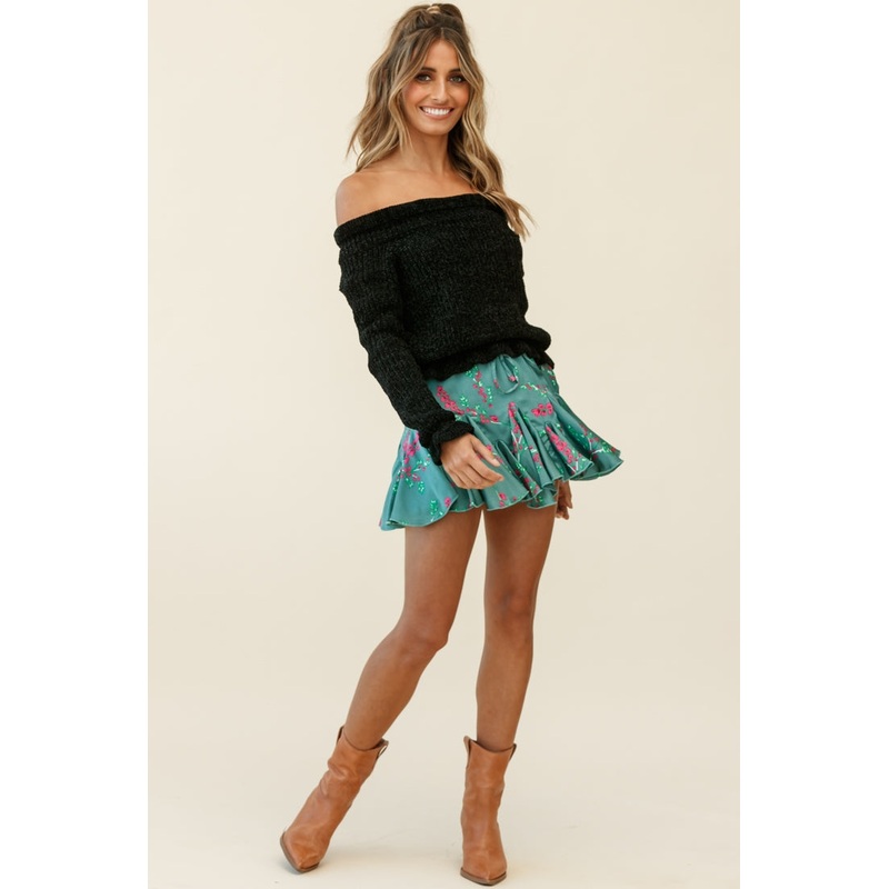 Robyn Flounce Mini Skirt Floral Print Sage