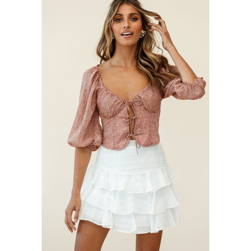 Taz Puff Sleeve Tie Front Top Leopard Print Pink