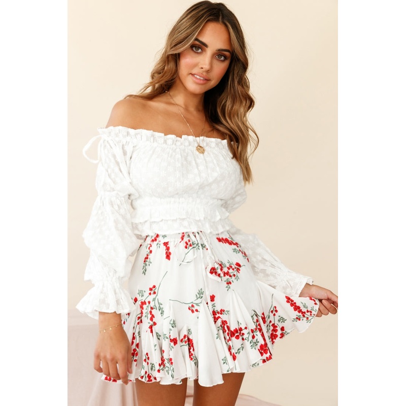 Robyn Flounce Mini Skirt Floral Print White