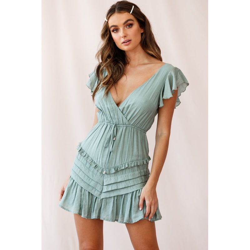 Willah Pintuck And Frill Detail Drawstring Dress Olive