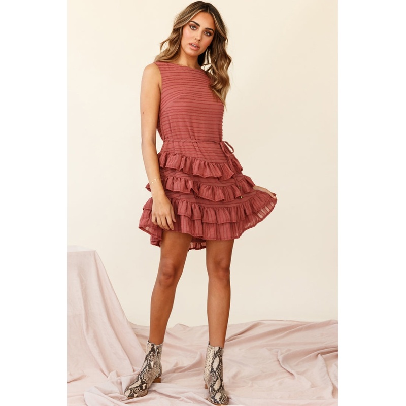 Zayah Sleeveless Layered Frill Dress Rose