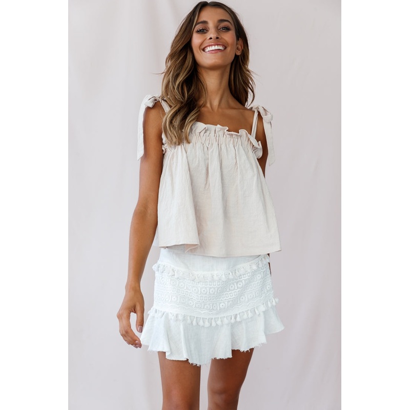 Elexa Crochet Applique Raw Hem Skirt White