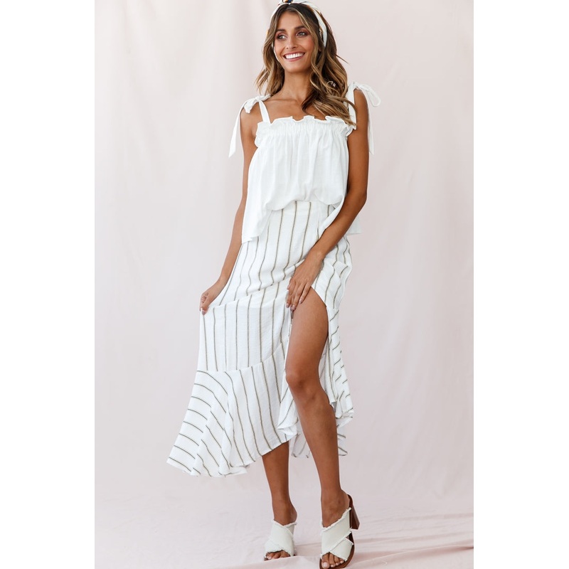 Journey Tied Shoulder Elasticated Neckline Top White