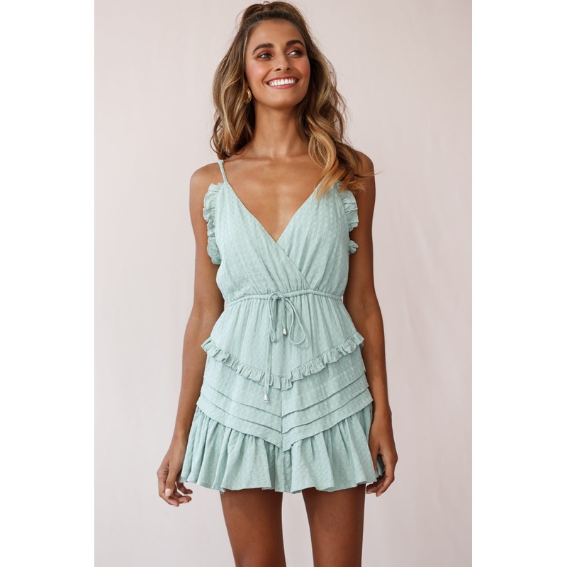 Willah Pintuck And Frill Detail Drawstring Dress Pistachio