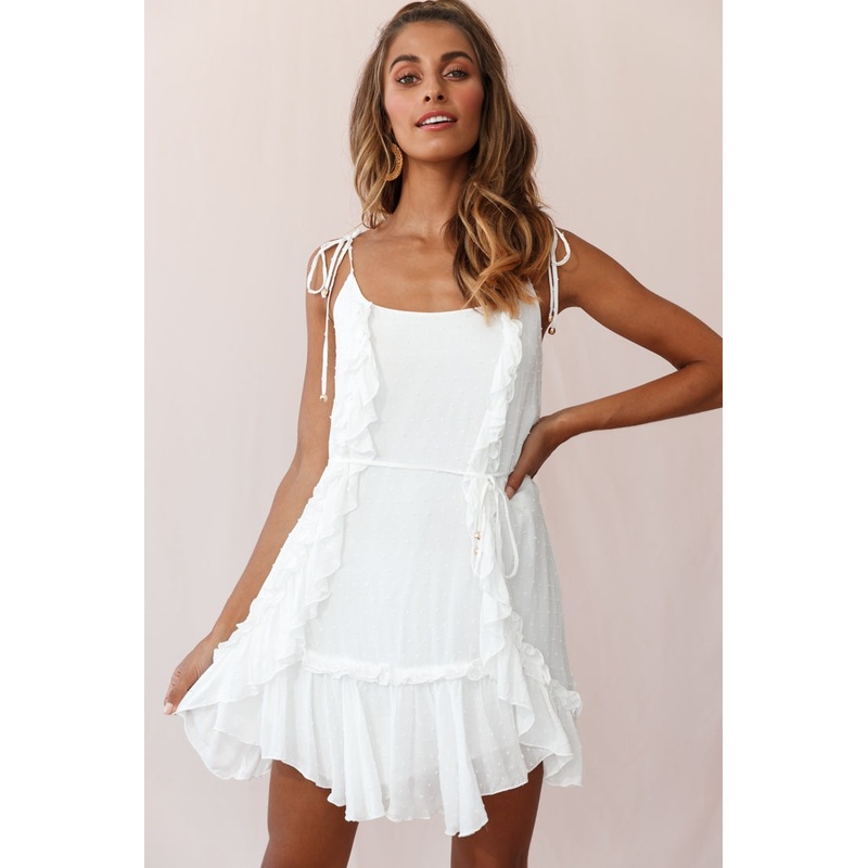 Wish Fluted Hem Lace-up Back Dress White