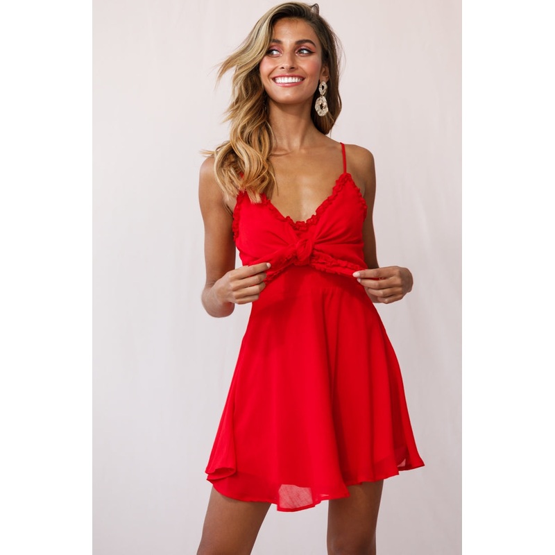 Zeta Bust Tie A-Line Dress Red