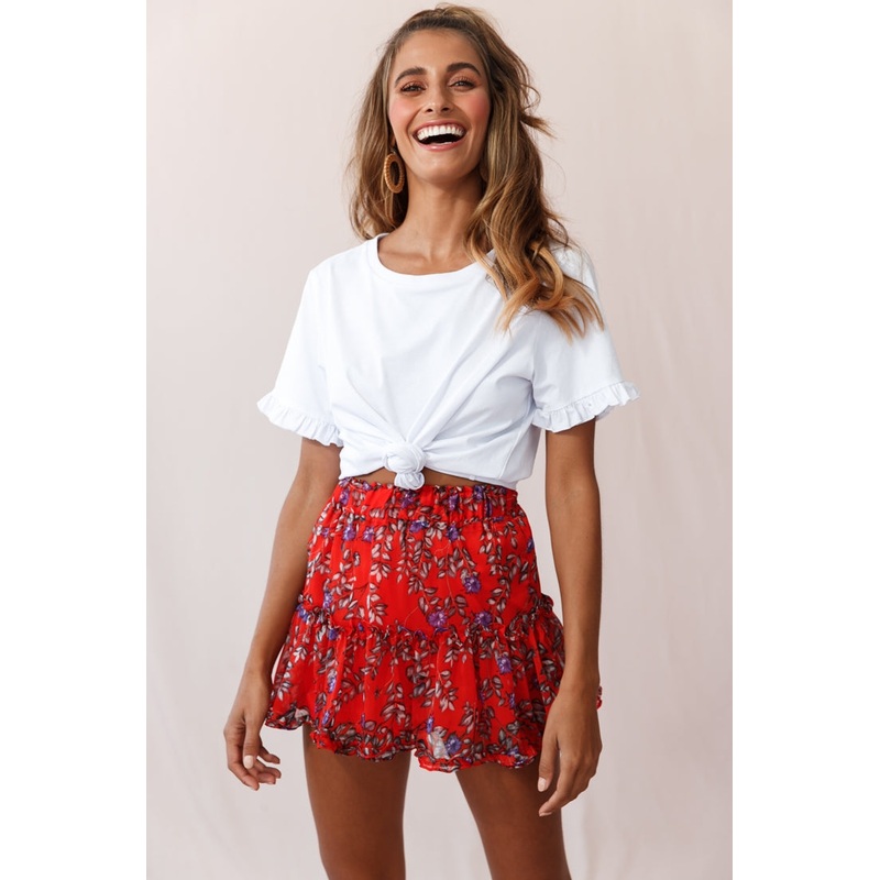 Alexi Mini Skirt Floral And Vine Print Red