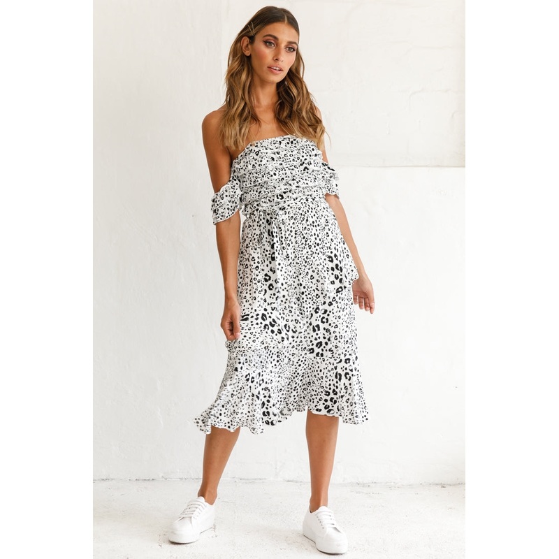 Ojai Midi Skirt White Leopard Print