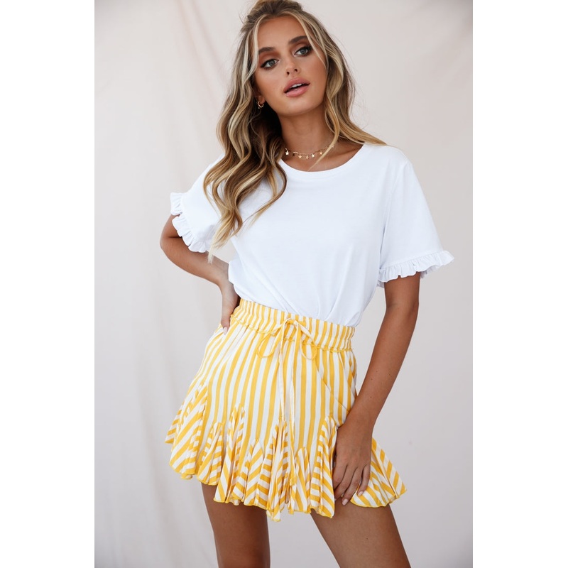 Robyn Pleated Striped Mini Skirt Yellow Stripe