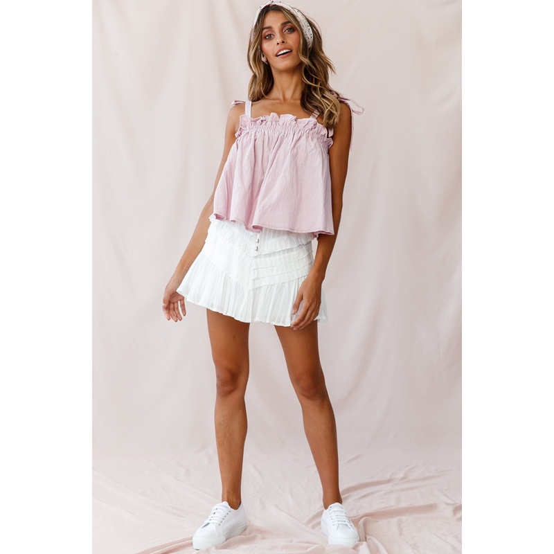 Willah Pintuck And Frill Detail Drawstring Skirt White