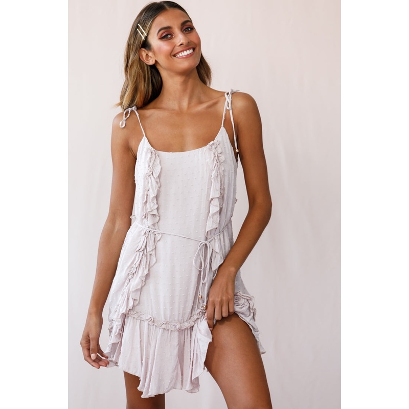 Wish Fluted Hem Lace-up Back Dress Mauve