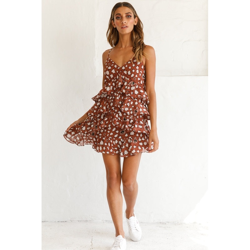Zilla Layered Chiffon Dress Brown Print