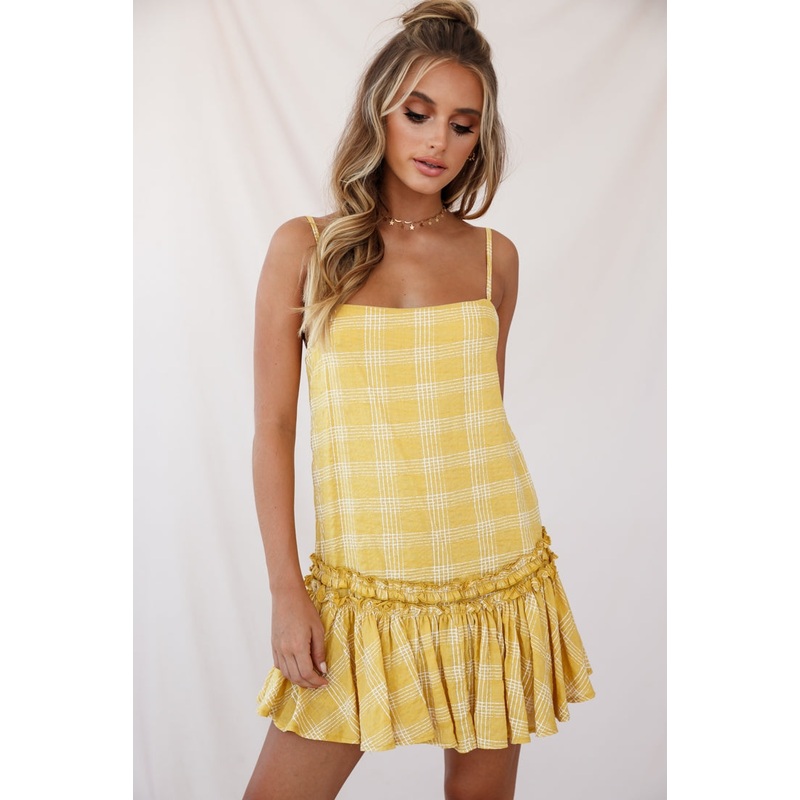 Zelda Dropped Waist Shift Dress Mustard