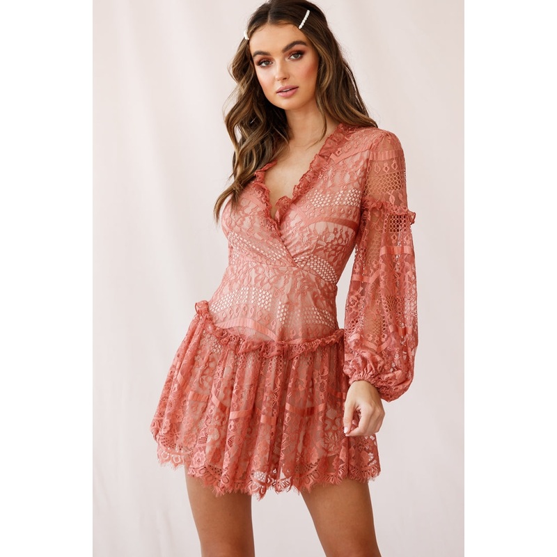 Albany Open Back Frill Dress Rose