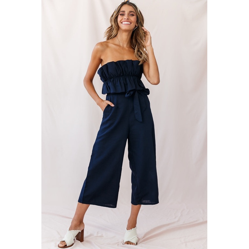 Thea Ruffle Crop Top Jumpsuit Navy