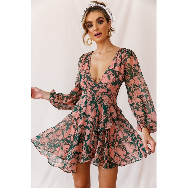Wisteria Lane Long Sleeve Tea Dress Forest Green