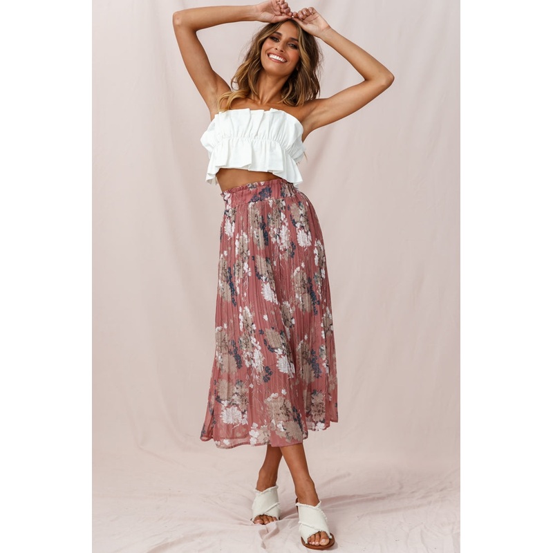 Caroline Accordion Pleat Midi Skirt Rose