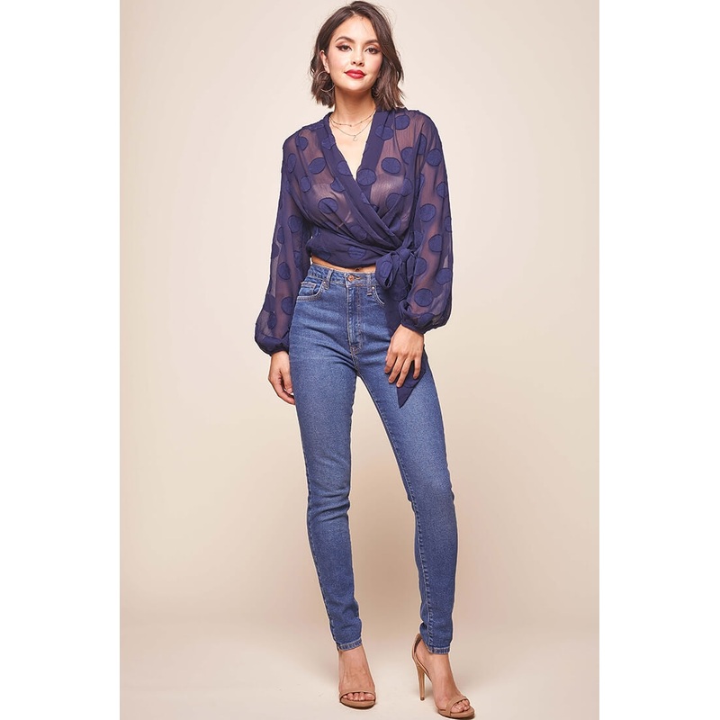 After Hours Sheer Wrap Blouse Navy