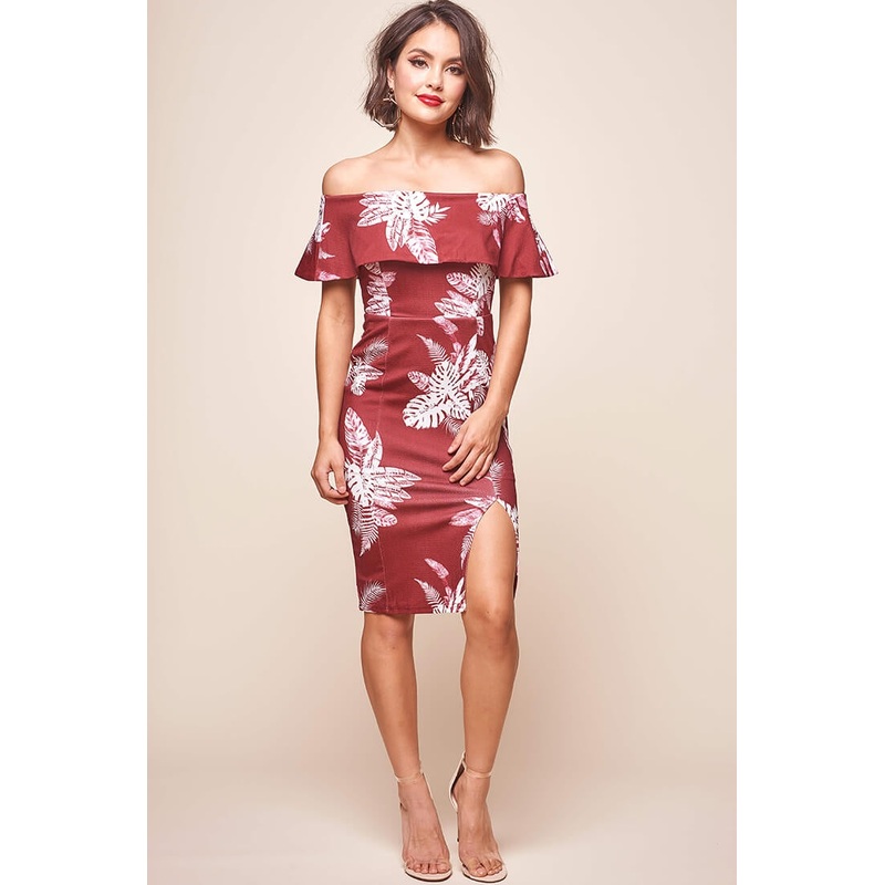 Alina Tiered Off Shoulder Dress Wine Base