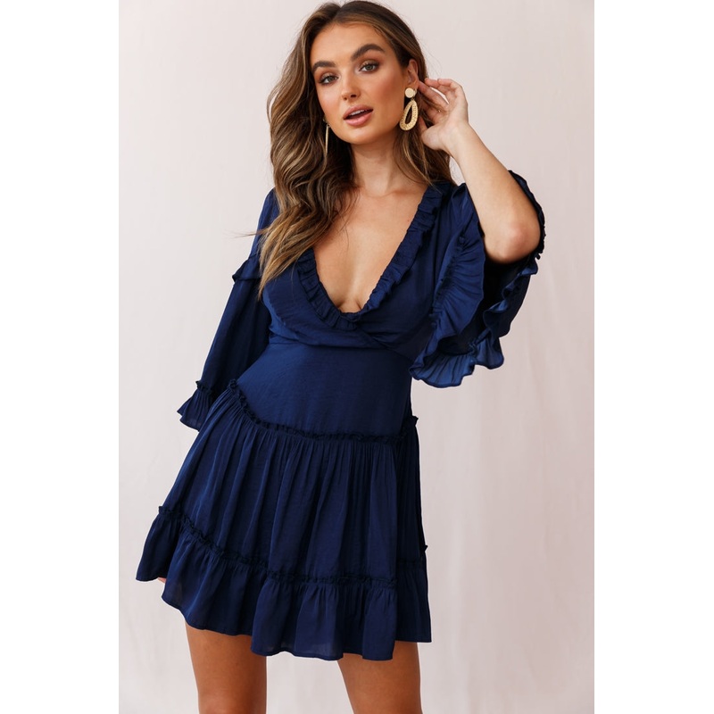 Albany Bell Sleeve Frill Dress Navy