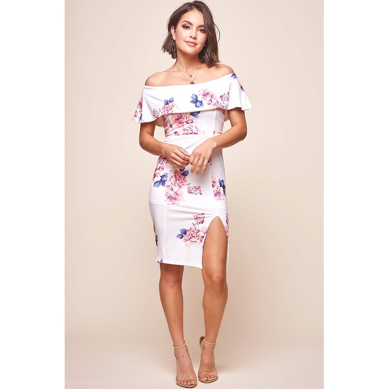 Alina Tiered Off Shoulder Dress White Floral