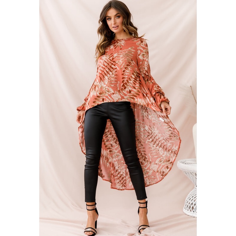 Elaine High Low Balloon Sleeve Top Rose