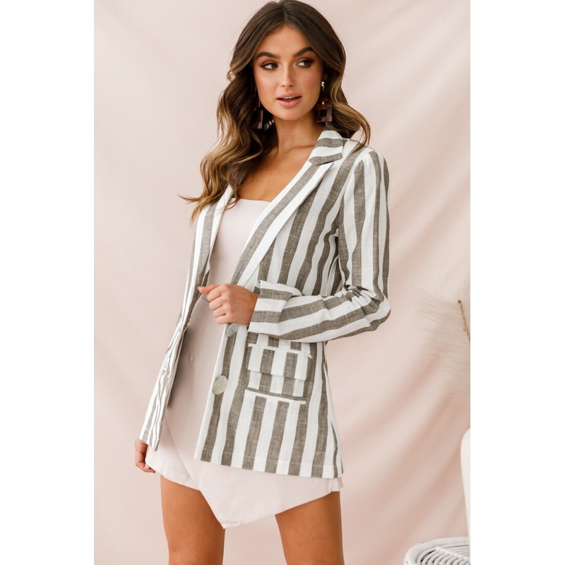 Hamptons Striped Notched Lapel Jacket Olive