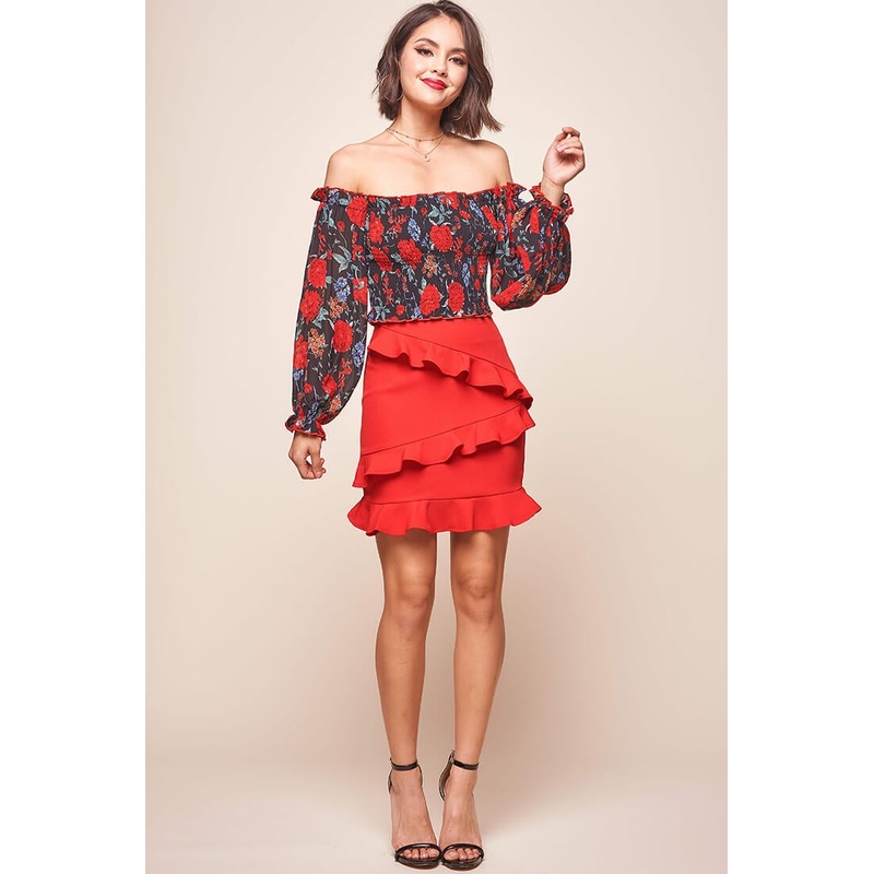 Valentina Bardot Neckline Ruched Top Black