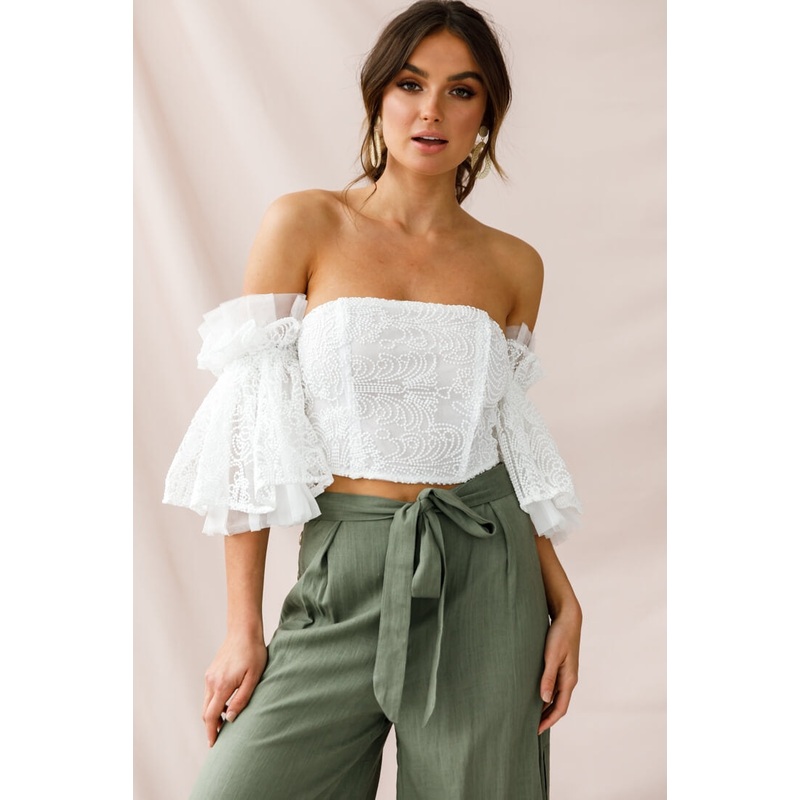 Arna Bell Sleeve Off-Shoulder Top White