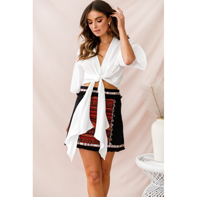 Rivera Deep V Waist Tie Top White