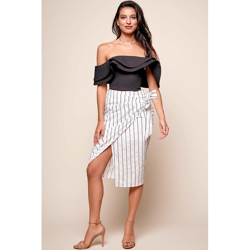 Vanessa Pleated Wrap Midi Skirt White