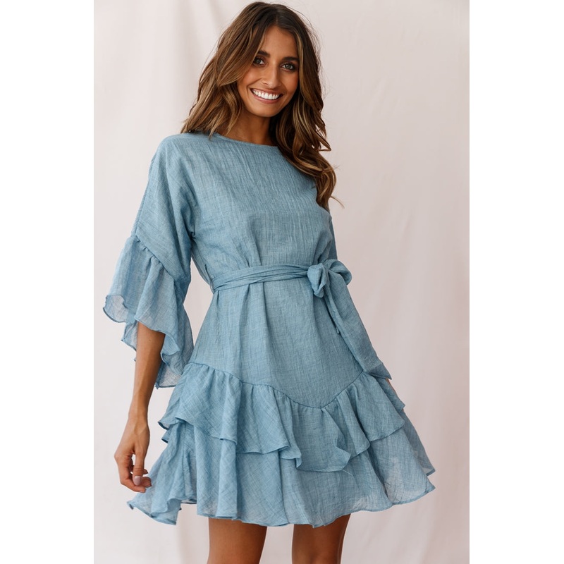 Wilshire Tiered Ruffle Hem Dress Denim Blue