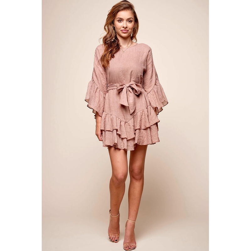 Wilshire Tiered Ruffle Hem Dress Sandalwood