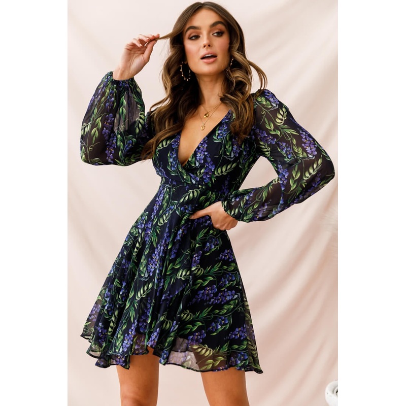 Wisteria Lane Long Sleeve Tea Dress Navy