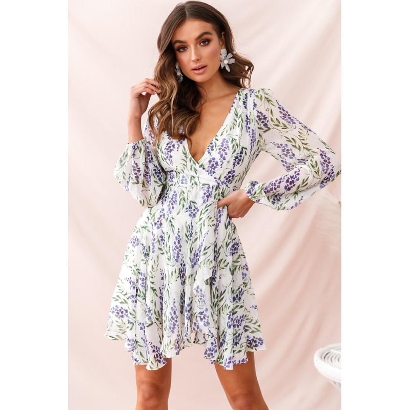 Wisteria Lane Long Sleeve Tea Dress White