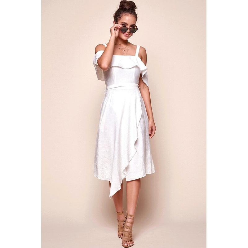 Adali Flowy Summer Midi Dress White