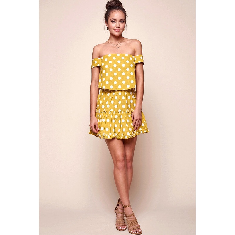 Alexi Polka Dot Off The Shoulder Top Yellow Mustard